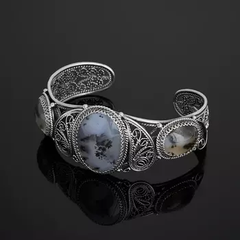 Браслет агат пейзажный (нейзильбер) 16 см