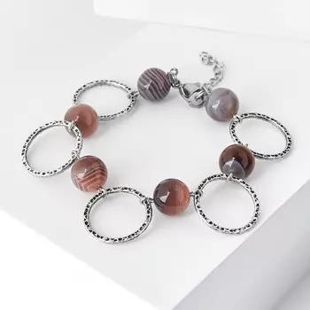 Браслет агат серый 10 мм 16 см (+3 см) (сталь хир., биж. сплав)