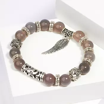 Браслет агат серый 10 мм 18 см (биж. сплав)