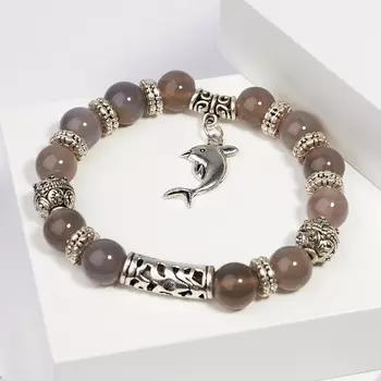 Браслет агат серый 10 мм 18 см (биж. сплав)