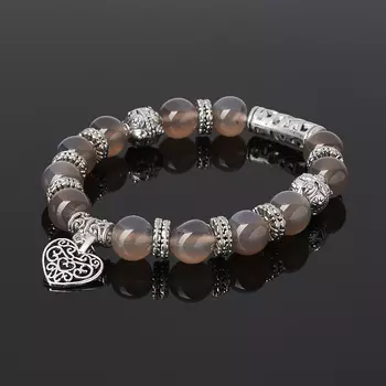 Браслет агат серый (биж. сплав) 10 мм 18 см