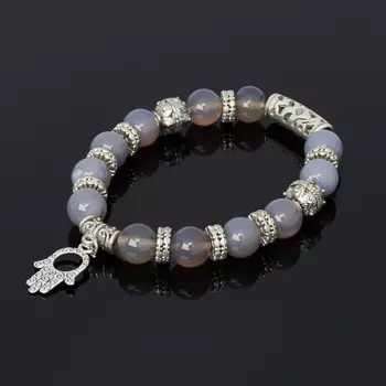 Браслет агат серый (биж. сплав) 10 мм 18 см