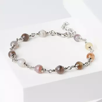 Браслет агат серый (биж. сплав) 6 мм 17 см (+3 см)