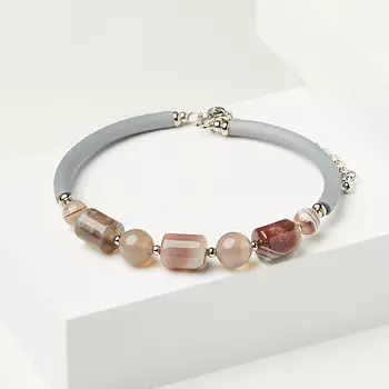 Браслет агат серый (биж. сплав, каучук) 20 см (+4 см)