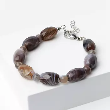 Браслет агат серый (биж. сплав, сталь хир.) 17 см (+3 см)