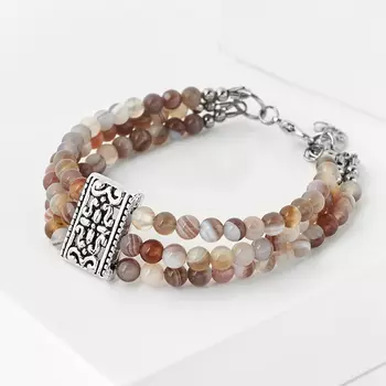 Браслет агат серый (биж. сплав, сталь хир.) 4 мм 17 см (+3 см)