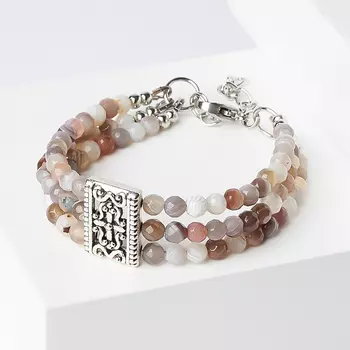 Браслет агат серый (биж. сплав, сталь хир.) огранка 4 мм 17 см (+3 см)