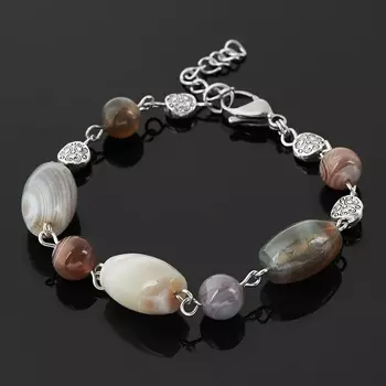 Браслет агат серый (биж. сплав, сталь хир.) 8 мм 17 см (+3 см)