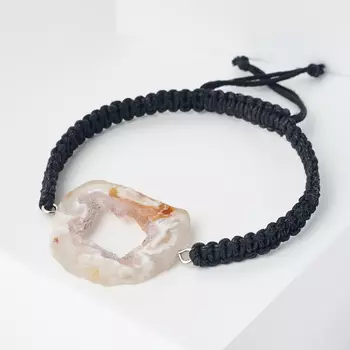 Браслет агат серый (биж. сплав, текстиль) 16 см (регулируемый)