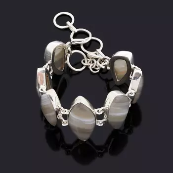 Браслет агат серый (серебро 925 пр.) 15 см (+5 см)