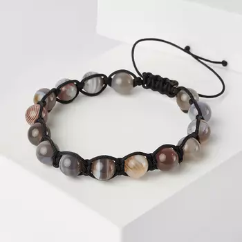 Браслет агат серый (текстиль) шамбала 8 мм 17 см (регулируемый)