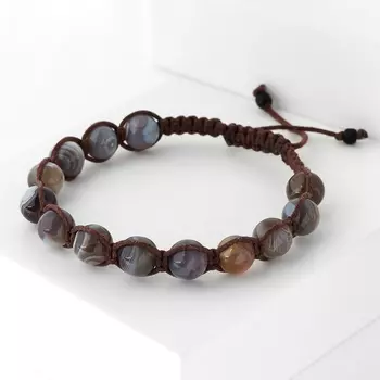 Браслет агат серый (текстиль) шамбала 8 мм 16 см (регулируемый)