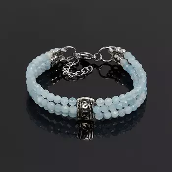 Браслет аквамарин (биж. сплав, сталь хир.) огранка 3 мм 16 см (+3 см)