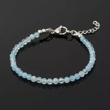 Браслет аквамарин (биж. сплав, сталь хир.) огранка 4 мм 16 см (+3 см)