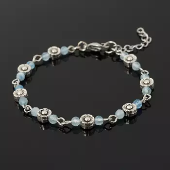 Браслет аквамарин (биж. сплав, сталь хир.) огранка 4 мм 17 см (+3 см)