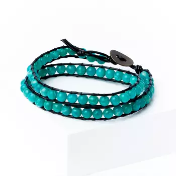 Браслет амазонит (биж. сплав, кожа натуральная) Чан Лу чокер 5 мм 16 см (регулируемый)