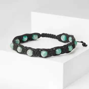 Браслет амазонит (текстиль) шамбала 6 мм 17 см (регулируемый)