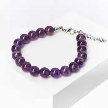 Браслет аметист (биж. сплав) 8 мм 17 см (+3 см)