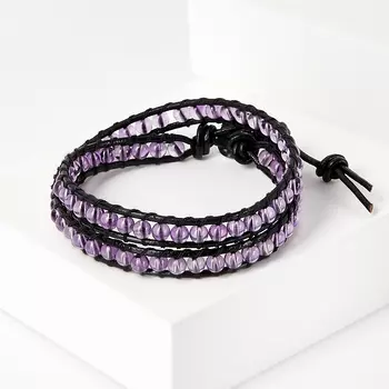 Браслет аметист (биж. сплав, кожа натуральная) Чан Лу чокер 4 мм 16 см