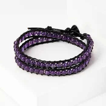 Браслет аметист (биж. сплав, кожа натуральная) Чан Лу чокер 4 мм 16 см
