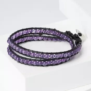 Браслет аметист (биж. сплав, кожа натуральная) Чан Лу чокер 4 мм 16 см