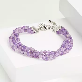 Браслет аметист (биж. сплав родир. бел.) огранка 4 мм 17 см (+4 см)