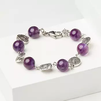 Браслет аметист (биж. сплав, сталь хир.) 10 мм 16 см (+3 см)