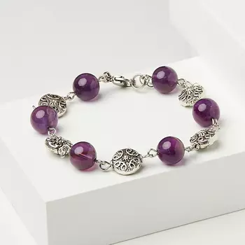 Браслет аметист (биж. сплав, сталь хир.) 10 мм 17 см (+3 см)