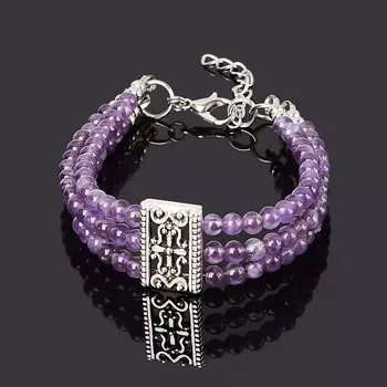 Браслет аметист (биж. сплав, сталь хир.) 4 мм 17 см (+3 см)