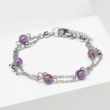 Браслет аметист (биж. сплав, сталь хир.) 6 мм 16 см (+3 см)