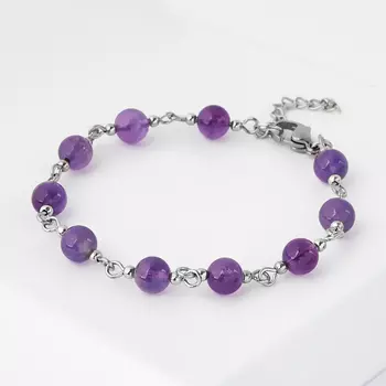 Браслет аметист (биж. сплав, сталь хир.) 6 мм 16 см (+3 см)