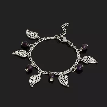 Браслет аметист (биж. сплав, сталь хир.) 6 мм 16 см (+3 см)