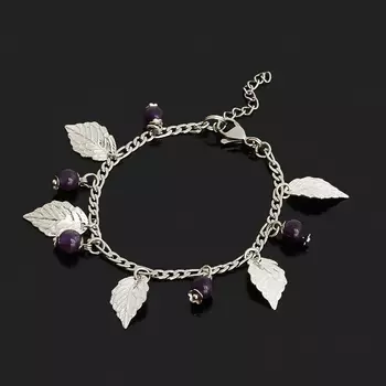 Браслет аметист (биж. сплав, сталь хир.) 6 мм 16 см (+3 см)