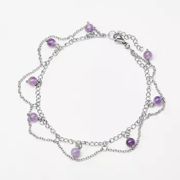 Браслет аметист (биж. сплав, сталь хир.) (на ногу) 6 мм 25 см (+3 см)