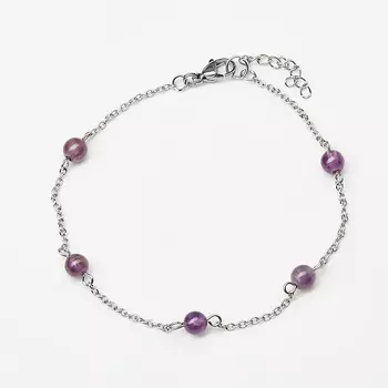 Браслет аметист (биж. сплав, сталь хир.) (на ногу) 6 мм 24 см (+3 см)