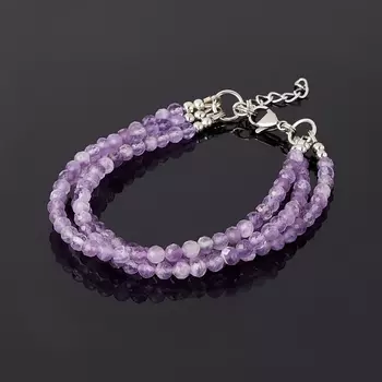 Браслет аметист (биж. сплав, сталь хир.) огранка 4 мм 16 см (+3 см)