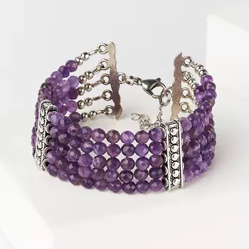 Браслет аметист (биж. сплав, сталь хир.) огранка 4 мм 16 см (+3 см)