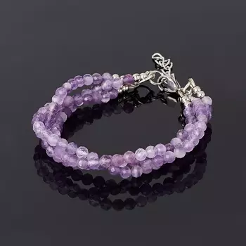 Браслет аметист (биж. сплав, сталь хир.) огранка 3 мм 17 см (+3 см)