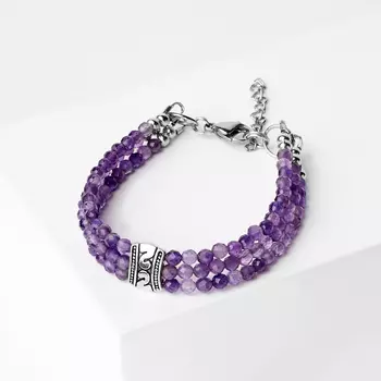 Браслет аметист (биж. сплав, сталь хир.) огранка 3 мм 17 см (+3 см)