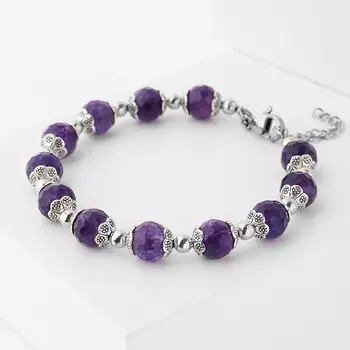 Браслет аметист (биж. сплав, сталь хир.) огранка 8 мм 16 см (+3 см)