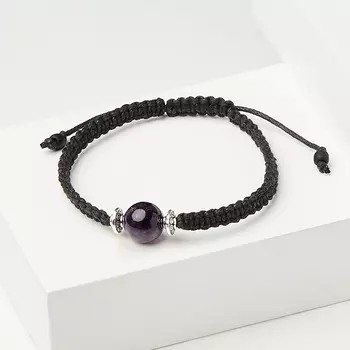 Браслет аметист (биж. сплав, текстиль) шамбала 10 мм 17 см (регулируемый)