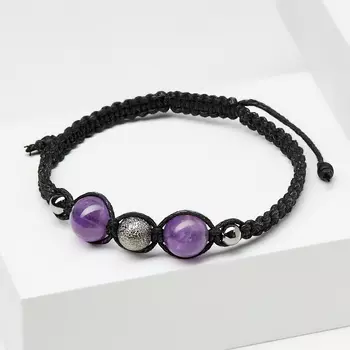 Браслет аметист (биж. сплав, текстиль) шамбала 17 см (регулируемый)