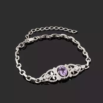 Браслет аметист (серебро 925 пр. родир. бел.) огранка 16 см (+5 см)