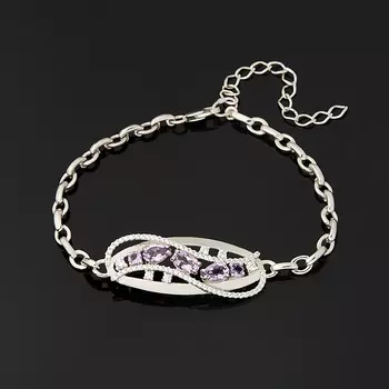 Браслет аметист (серебро 925 пр. родир. бел.) огранка 3 мм 16 см (+5 см)