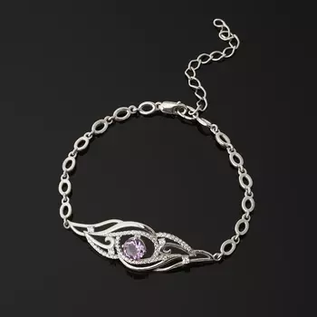 Браслет аметист (серебро 925 пр. родир. бел.) огранка 6 мм 16 см (+4 см)