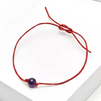 Браслет аметист (текстиль) красная нить На процветание 6 мм 28 см (регулируемый)