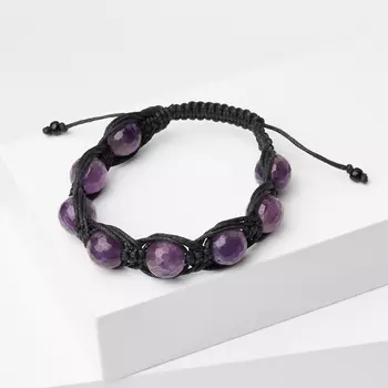 Браслет аметист (текстиль) шамбала огранка 10 мм 16 см (регулируемый)