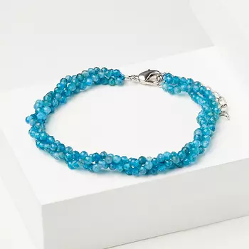 Браслет апатит синий (биж. сплав) огранка 3 мм 17 см (+4 см)