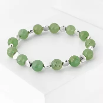 Браслет авантюрин зеленый (биж. сплав) 8 мм 16 см