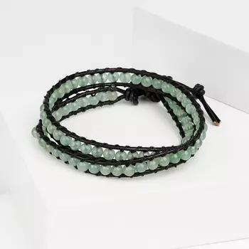 Браслет авантюрин зеленый (биж. сплав, кожа натуральная) Чан Лу чокер 4,5 мм 16 см